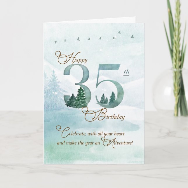 35th Birthday Evergreen Pines and Deer Nature Karte (Vorderseite)