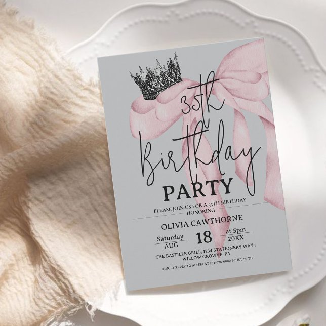 35th Birthday ⎮ Modern Royal Bow Birthday  Einladung (Von Creator hochgeladen)