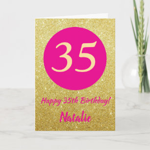 35th Happy Birthday Hot Pink and Gold Glitter Karte
