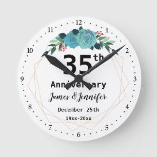 35th Wedding Anniversary Custom Names and Year Runde Wanduhr