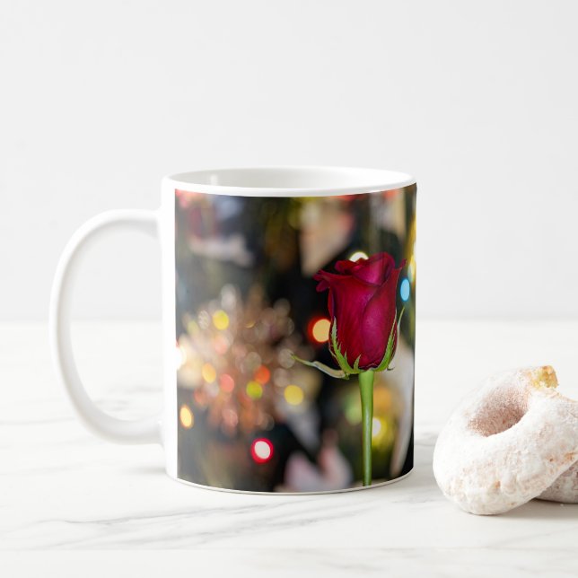 3620-Rote Rose mit Bokeh Kaffeetasse (Mit Donut)