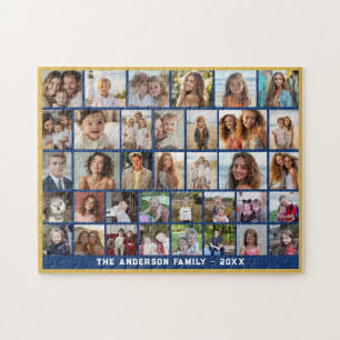 36 Foto-Collage - modernes Gitter - blau und gold
