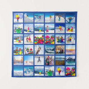 36 Foto-Raster-Collage Dunkelblau Wandteppich