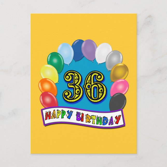 36. Geburtstag Balloons Design Postkarte (Vorderseite)