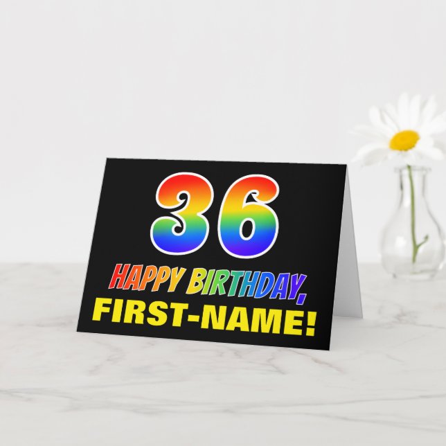 36. Geburtstag: Bold, Fun, Simple, Rainbow 36 Karte (Kleine Pflanze)