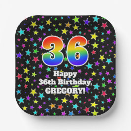 36. Geburtstag: Fun Stars Muster und Regenbogen "3 Pappteller