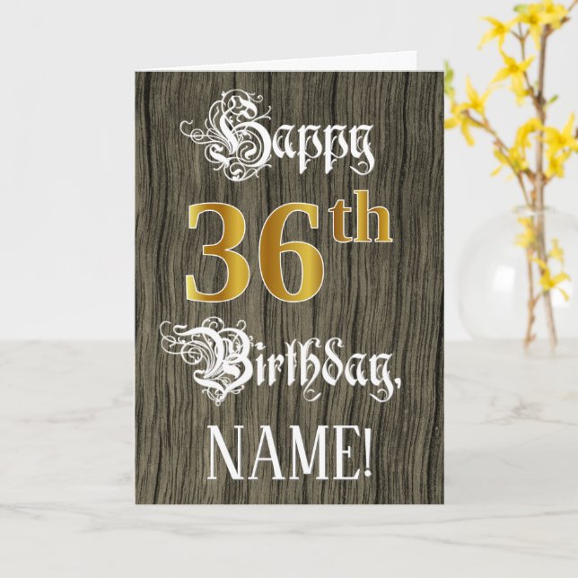36. Geburtstag: Imitate Gold Look + Imitate Holzmu Karte (Gelbe Blume)