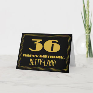 36. Geburtstag: Name + Art Deco Inspiriert Look "3 Karte