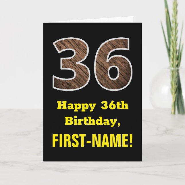 36. Geburtstag: Name, Imitate Holzkörnchen Muster  Karte (Vorderseite)