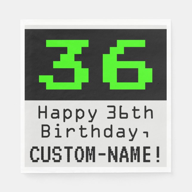 36. Geburtstag - Nerdy / Geeky Style "36" & Name Serviette (Vorderseite)