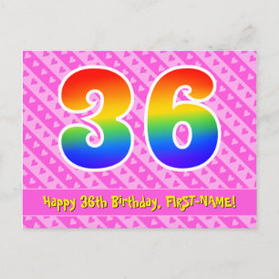 36. Geburtstag: Rosa Streifen & Herzen, Regenbogen Postkarte