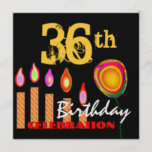 36. Geburtstagsgoldkerzen und Ballon-Metallic Einladung