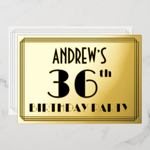 36. Geburtstagsparty — Art Deco Look "36" + Name Folieneinladung