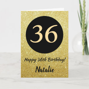 36. Happy Birthday Black and Gold Glitzer Card Karte