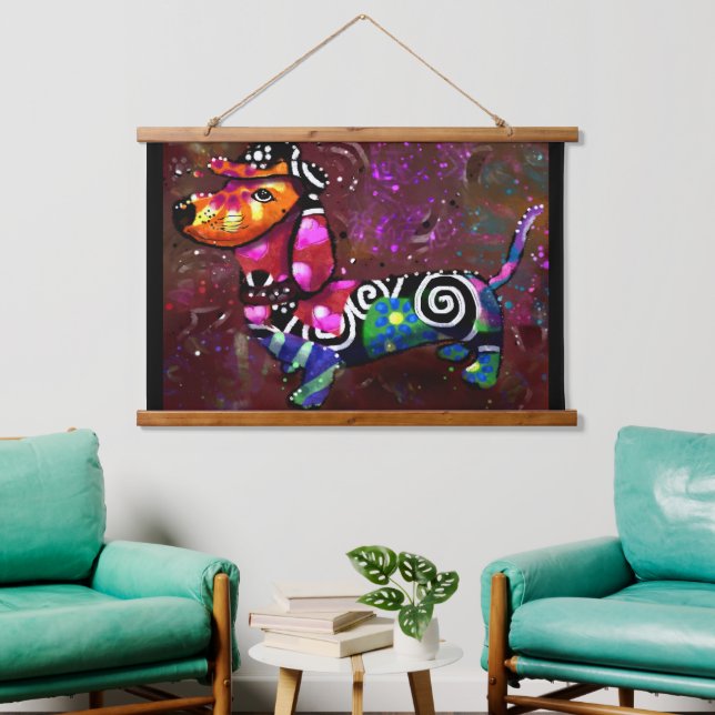 36"x26" Wandband Whimsical Dackel Dog Wandteppich Mit Holzrahmen (Wohnzimmer)