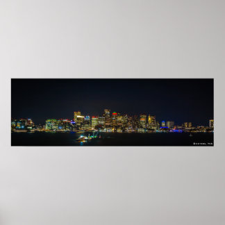 36 Zoll x 12 Zoll, Boston Skyline bei Nacht Poster