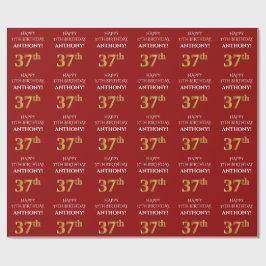 37. Geburtstag: Elegant, rot, Imitate Gold Look Geschenkpapier