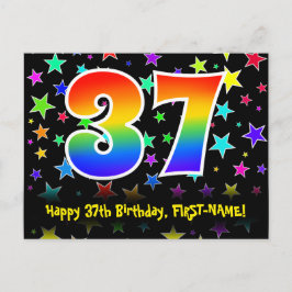 37. Geburtstag: Fun Stars Pattern, Regenbogen 37,  Postkarte