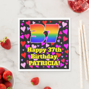 37. Geburtstag: Loving Hearts Pattern, Regenbogen Serviette