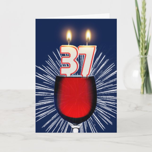 37. Geburtstag mit Wein und Kerzen Karte (Vorderseite)