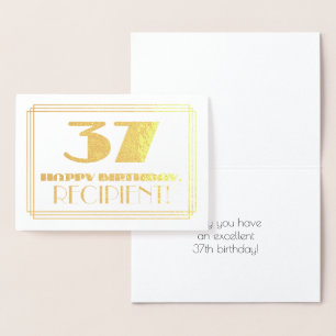 37. Geburtstag; Name + Art Deco Inspiriert Look "3 Folienkarte