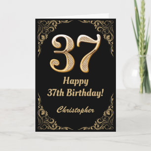 37. Geburtstag Schwarz-Gold-Glitzer-Rahmen Karte