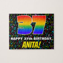 37. Geburtstag — Spaß, bunte Musiksymbole & "37"