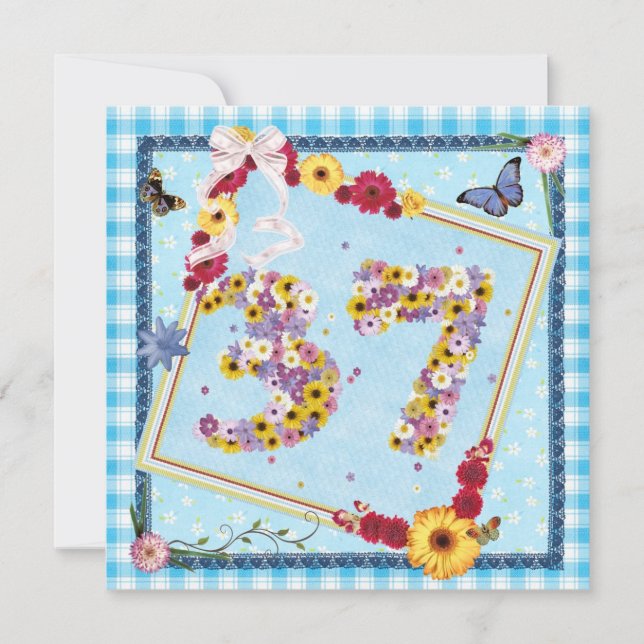 37. Geburtstagsparty Einladung Blume, Schmetterlin (Vorderseite)