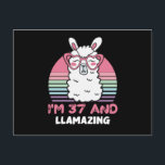 37 Year Old Bday Llamazing 37th Birthday Llama Postkarte<br><div class="desc">Retro Vintage Style Birthday Gift Design Perfect To Pair With Shorts,  Leggings Or Jeans For A Casual Yet Trendy Look. Humorous Funny Humor Birthday Gift Outfit For Family Member,  Loved One Or Yourself. Matches Loads Of Clothes. GET YOURS TODAY!</div>