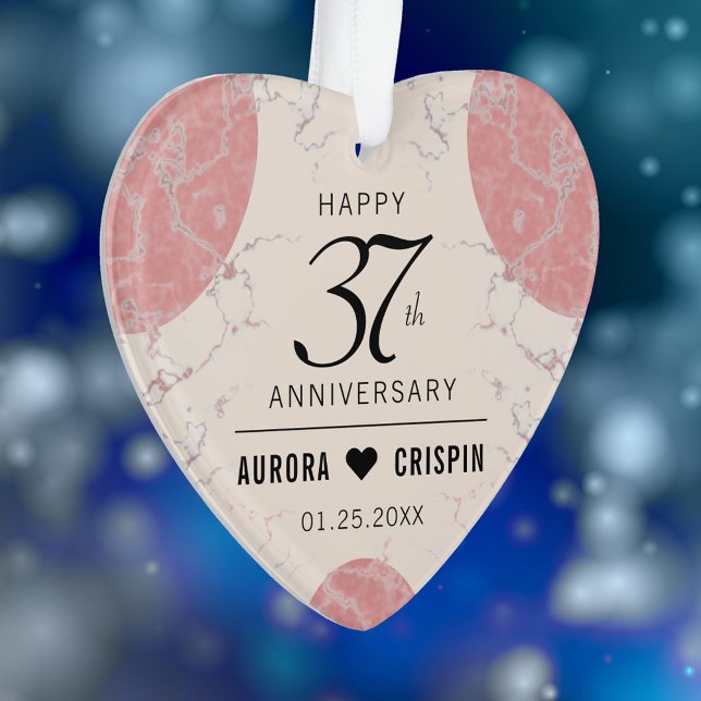 37e anniversaire de l'Mariage d'Alabaster (Elegant 37th Alabaster Wedding Anniversary Acrylic Ornament Cover Photo.)