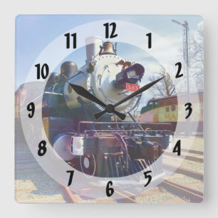 385 Dampflokomotive Quadratische Wanduhr