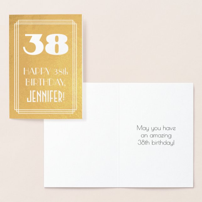 38. Geburtstag ~ Art-Déco-Stil "38" & Individuelle Folienkarte (Anzeige)