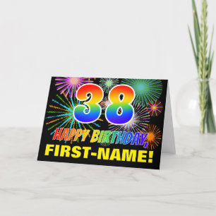 38. Geburtstag: Bold, Fun, Fireworks, Rainbow 38 Karte