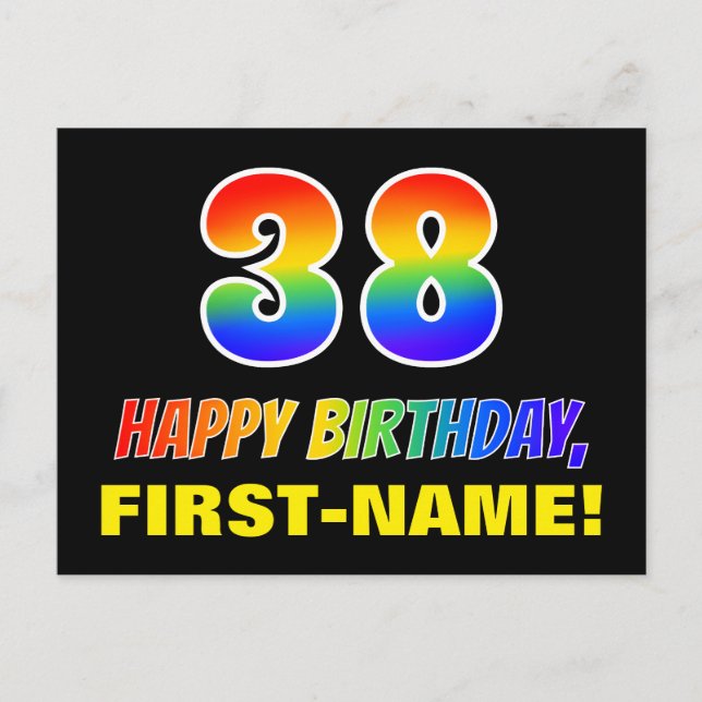 38. Geburtstag: Bold, Fun, Simple, Rainbow 38 Postkarte (Vorderseite)