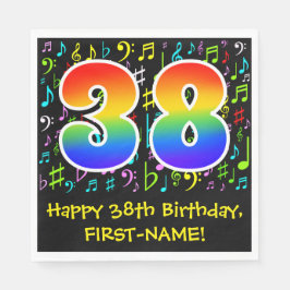 38. Geburtstag - Farbige Musiksymbole, Regenbogen  Serviette
