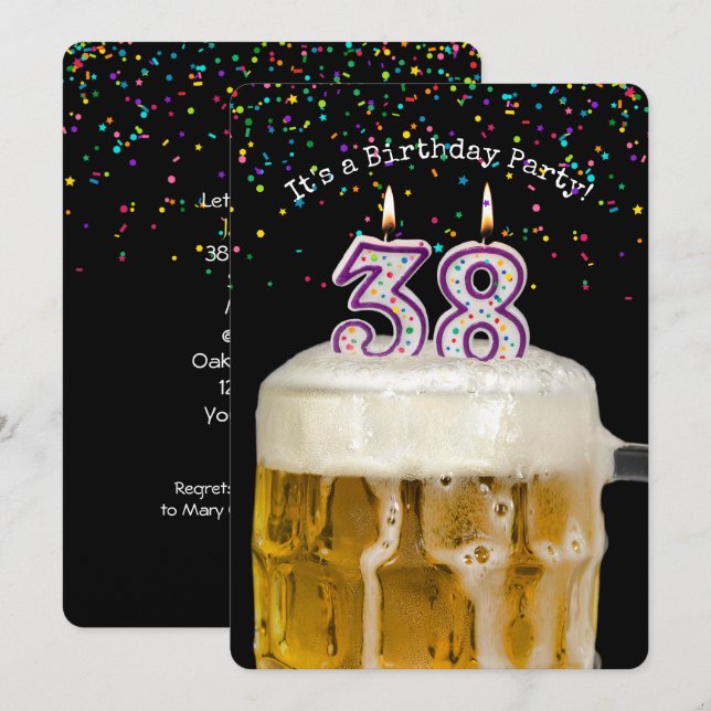 38. Geburtstagskandle-Party Einladung (Vorne/Hinten)