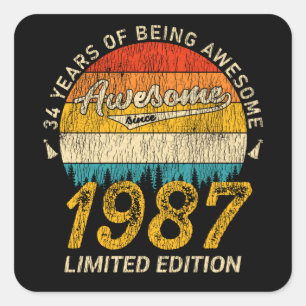 38 Jahre alt 1987 Retro Phantastisch 38. Geburtsta Quadratischer Aufkleber