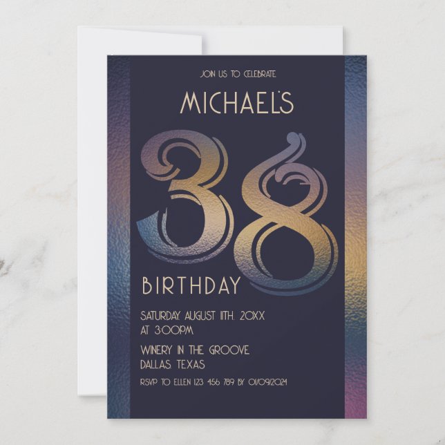 38. lila und goldener Geburtstag Einladung (Vorderseite)