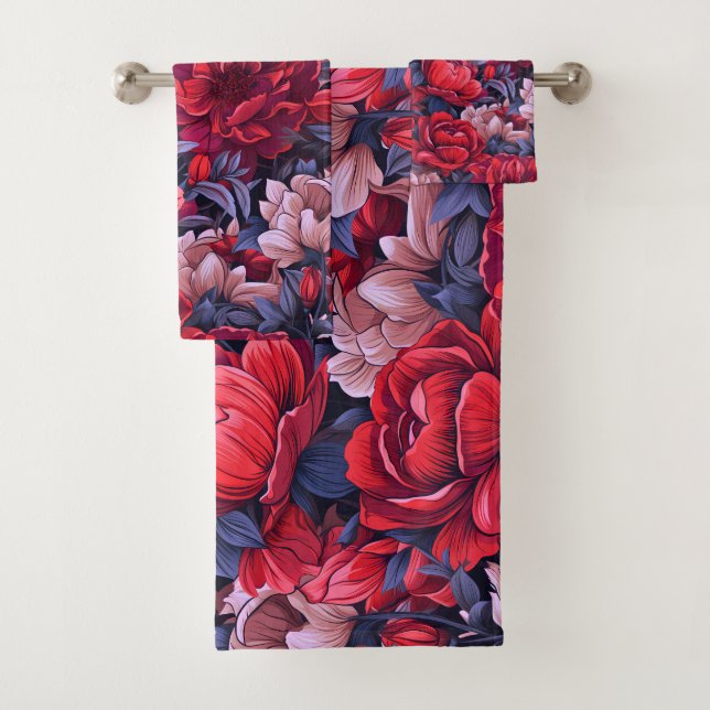 39 Blumenmuster Badhandtuch Set (Insitu)