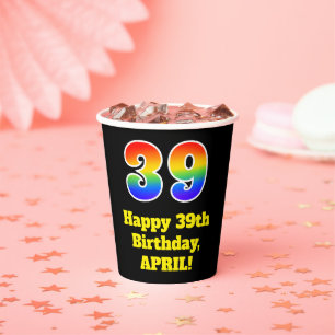 39. Geburtstag: Farbenfroh, Spaß, Spannung, Regenb Pappbecher