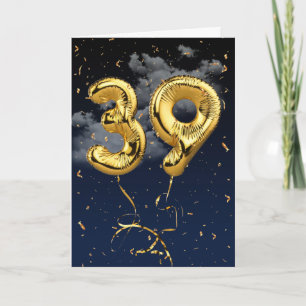 39. Geburtstag Gold Mylar Ballon und Konfetti Kart Karte