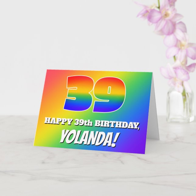 39. Geburtstag: mehrfarbiges Regenbogenmuster # 39 Karte (Orchidee)