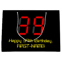 39. Geburtstag: Red Digital Clock Style "39" + Nam Große Geschenktüte