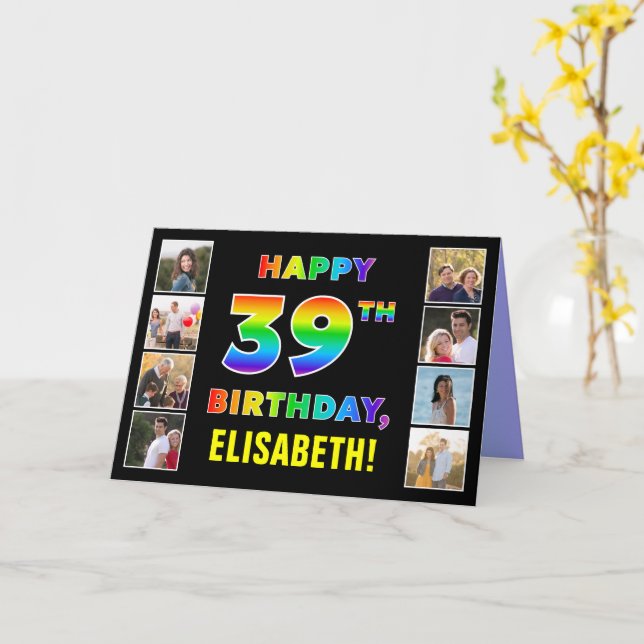39. Geburtstag: Regenbogentext, benutzerdefinierte Karte (Gelbe Blume)