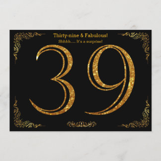 39. Geburtstagsfeier,Gatsby-Styl,schwarzer Glitzer Einladung