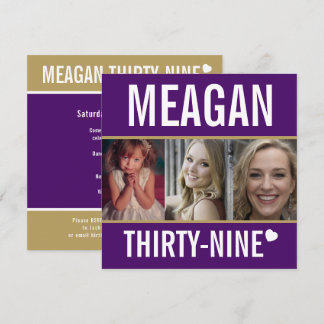 39. Geburtstagsfeier lila goldweißes Foto Einladung