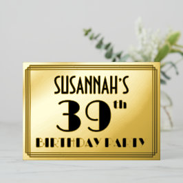 39. Geburtstagsparty — Art Deco Look "39" + Name Folieneinladung