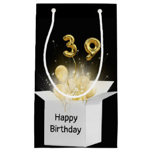 39. Goldener Geburtstagsballon in der White Box Kleine Geschenktüte