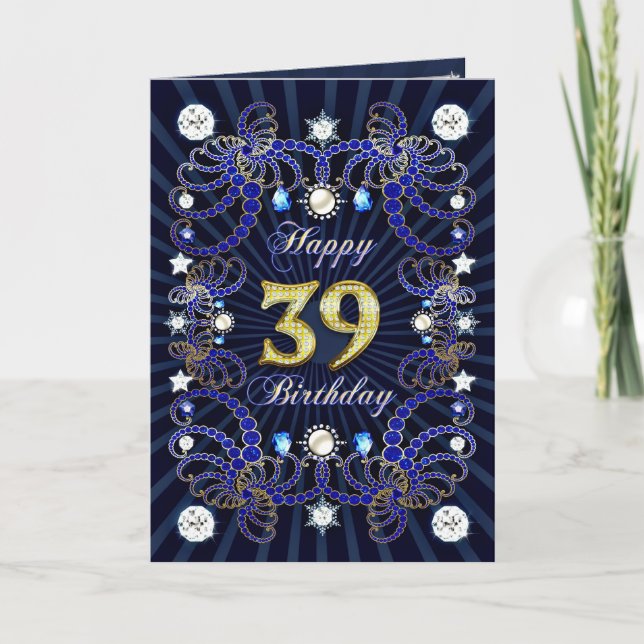 39ème anniversaire carte avec des masses de bijoux (Devant)