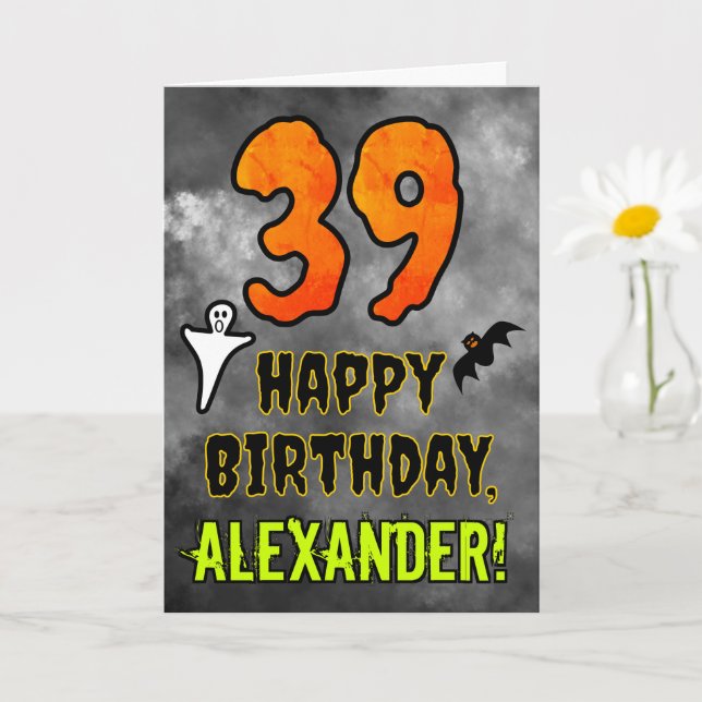 39th Birthday: Eerie Halloween Theme + Custom Name Karte (Kleine Pflanze)